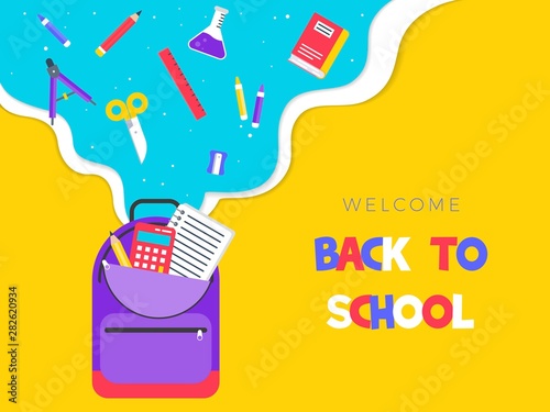 Back to school poster template, vector illustration