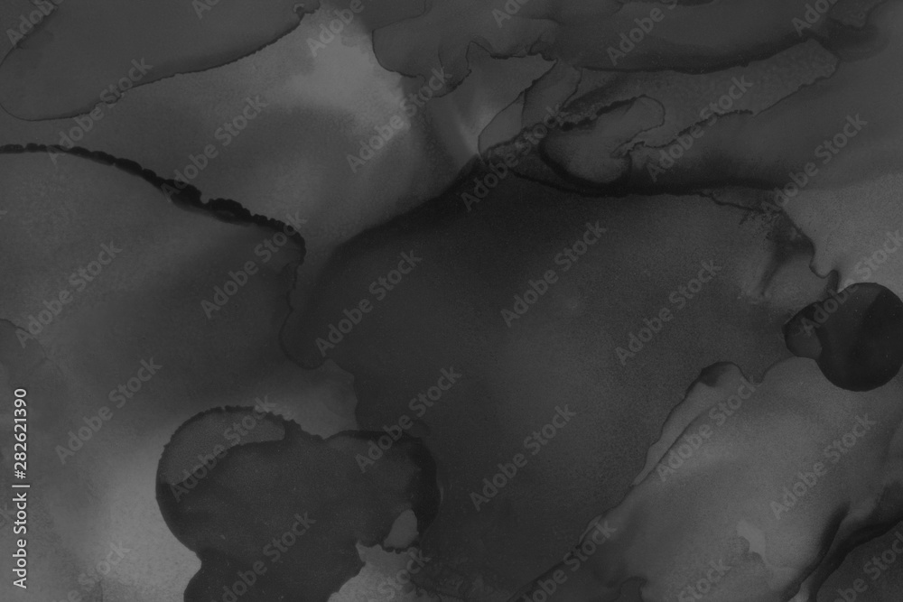 Hand painted black alcohol ink background. Abstract delicate gray texture. Contemporary wallpaper. Fog effect. Hand painted black alcohol ink background. Abstract delicate gray texture. Contemporary wallpaper. Fog effect.