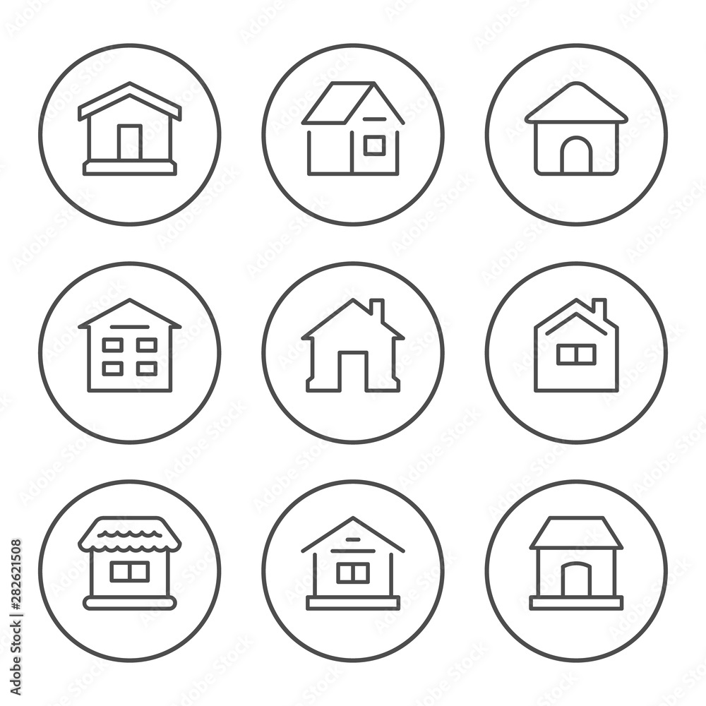 Set round line icons of house Set round line icons of house