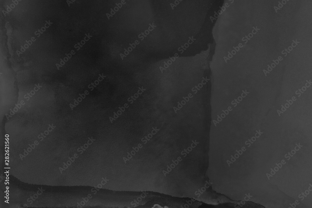 Hand painted black alcohol ink background. Abstract delicate gray texture. Contemporary wallpaper. Fog effect.