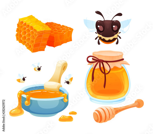 Beekeeping farm set cartoon vector illustration isolated