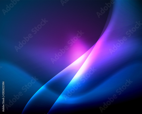 Neon blue electric wave abstract background. Abstract technology background. Black background. Abstract magic light motion background.