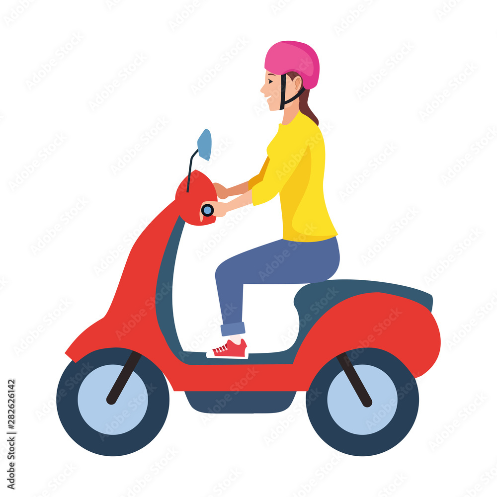 Young woman riding scooter motorcycle Young woman riding scooter motorcycle