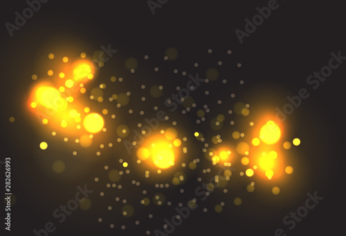 Vector golden particles. Glowing yellow bokeh circles abstract gold luxury background