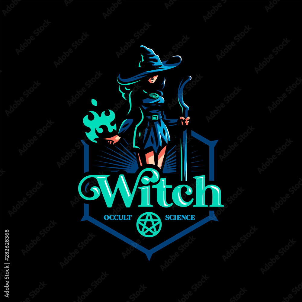 Woman witch with a magic broom 