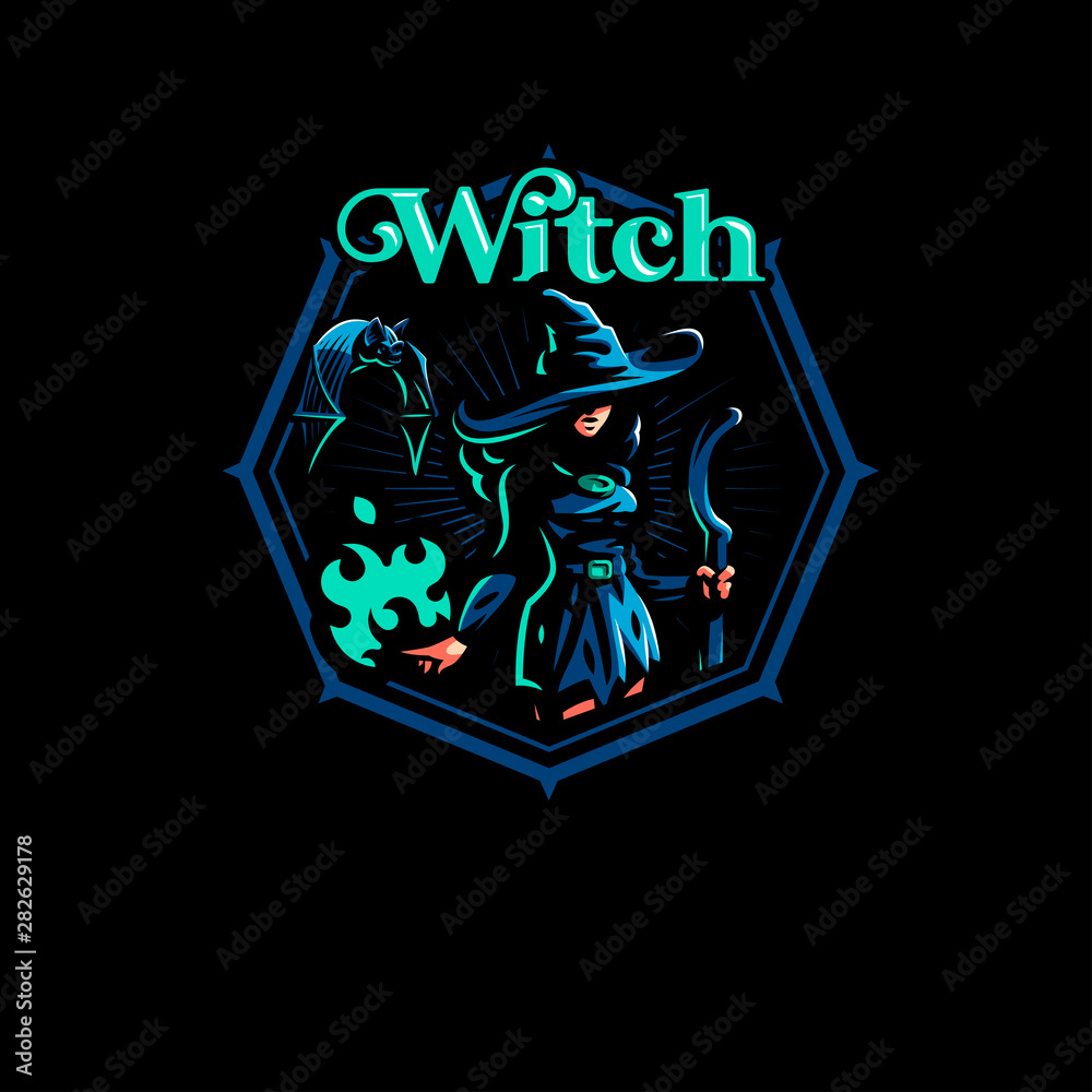 Fototapeta premium Woman witch with a magic broom 