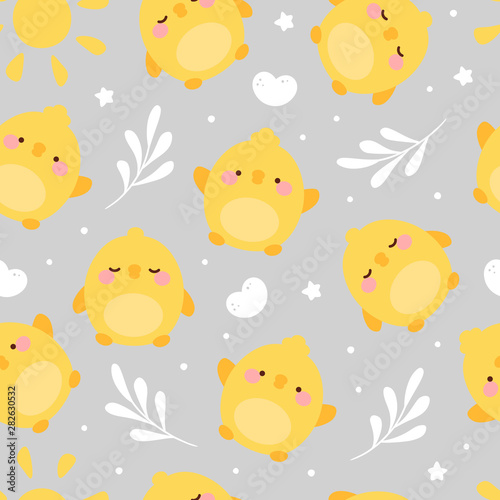 chick seamless pattern background, chicken easter pattern with cloud heart and star