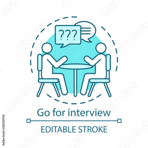 Go for interview concept icon. Job interviewing idea thin line illustration. Headhunting. Personnel hiring. Employment, recruitment. HR management. Vector isolated outline drawing. Editable stroke