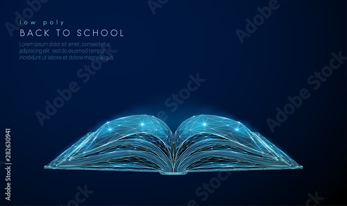 Abstact open book. Low poly style design.