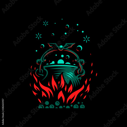 Magic cauldron with a bat handle.