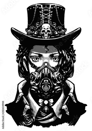 Girl dressed in steampunk style