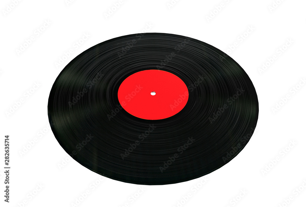 Obraz premium Black Vinyl Record with White Blank Label on a white background. 3d Rendering