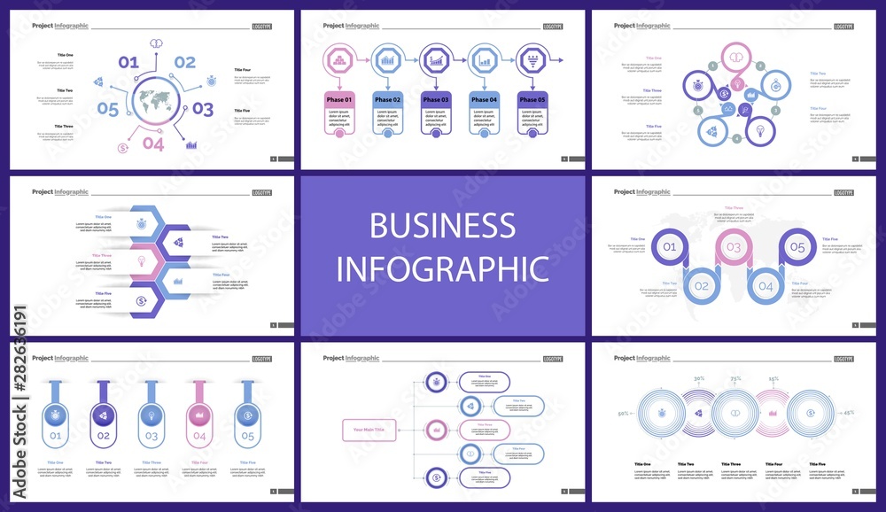 Vetor de Project infographic design template set for stock and trade ...