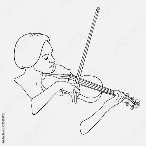 Vector hand drawn illustration of woman playing on the violin isolated.