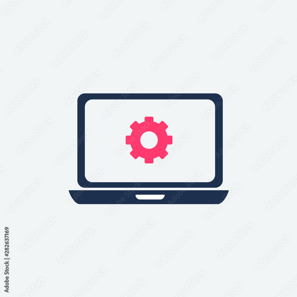 laptop gear icon illustration design grey background