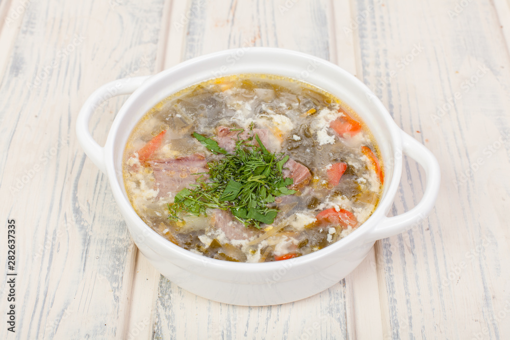 beautiful meat soup in the original design, for use in design	
