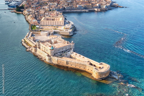 Aerial view of Maniace fortress in Ortigia.