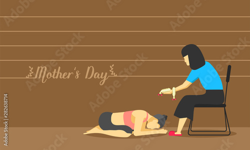 happy mother's day. parent accept her daughter pay respect at foot with love more than world. thailand tradition culture. vector illustration eps10