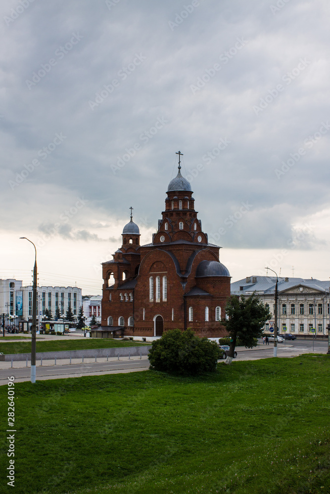 View of the historical brick building of the Museum of decorative and applied art in the historical center of Vladimir Russia