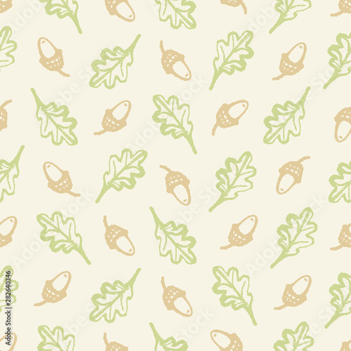 Seamless pattern with oak leaves and acorns