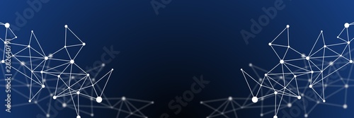 Black and blue abstract futuristic crypto blockchain illustration. White dots and shapes in triangles for website header or banner design