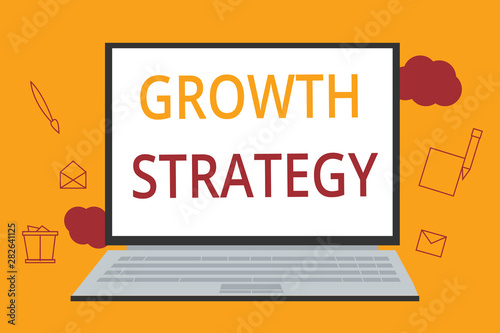 Word writing text Growth Strategy. Business concept for Strategy aimed at winning larger market share in shortterm.