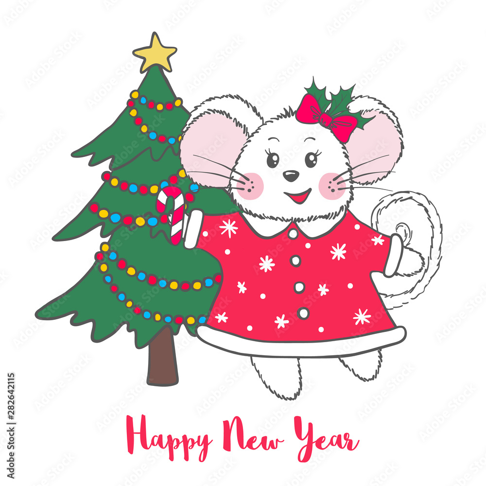New Year and Christmas greeting card with cute Mouse. New Year and Christmas greeting card with cute Mouse.