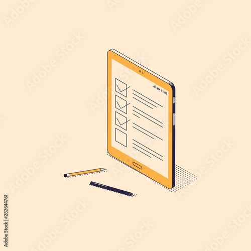 Online test, exam or questionnaire isometric concept.