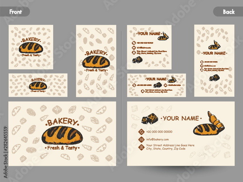 Bakery business card collection with front and back presentation.