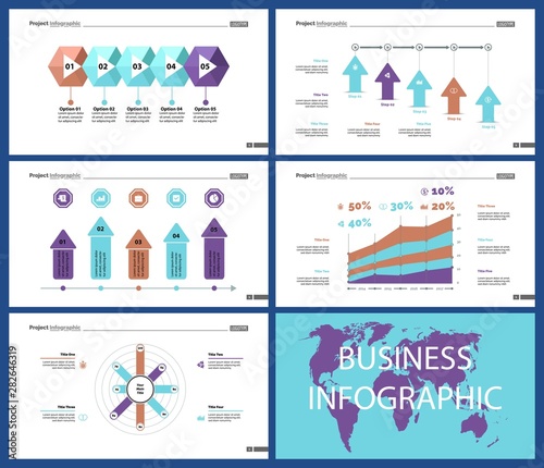 Set of management or statistics concept infographic charts. Business diagrams for presentation slide templates. For corporate report, advertising, banner and brochure design.