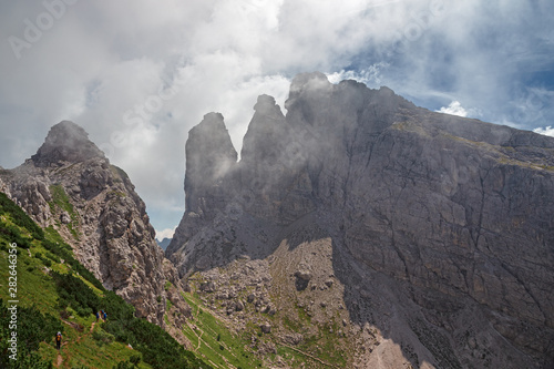 Panoramic view of towers and peaks of the Friuli Dolomites, in the morning light, in Friuli, Italy.