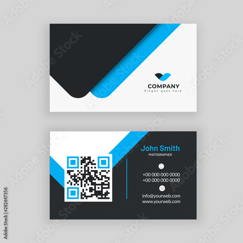 Photographer company card or visiting card design in front and back view.