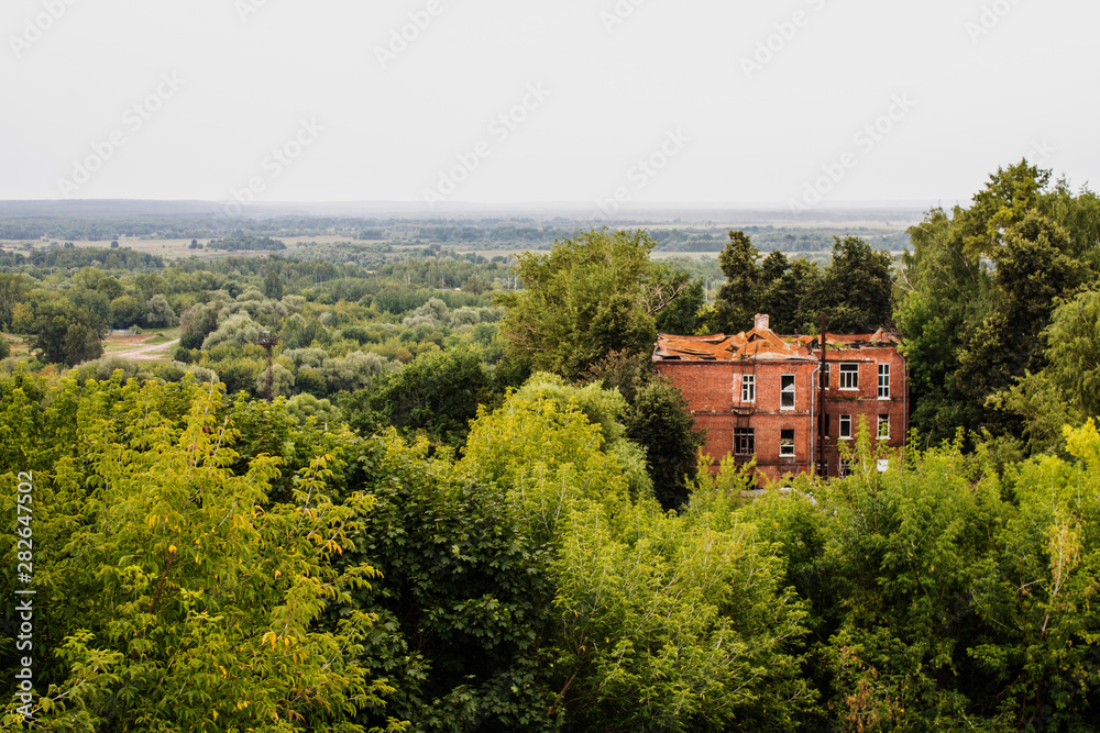 Naklejka premium View of Kozlov Val and the Golden gate in the historic city center of Vladimir Russia on a summer day