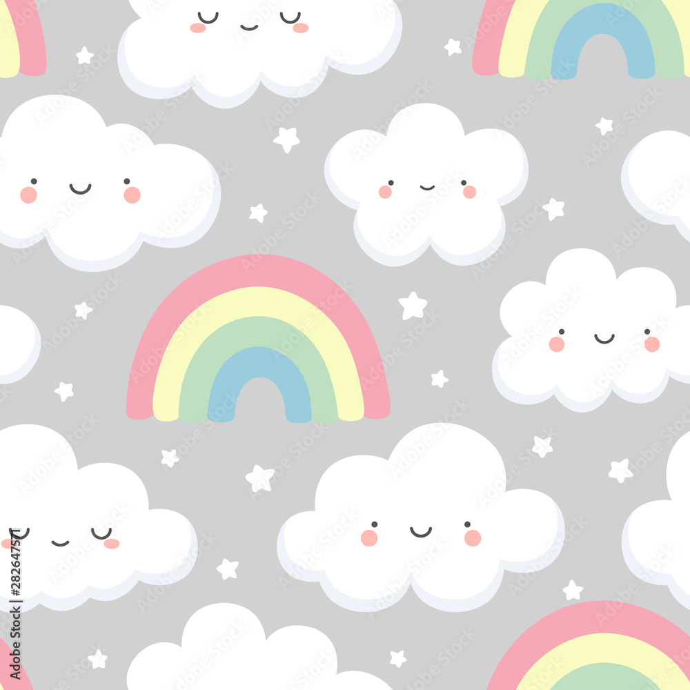 cloud pattern, cute face cloud background, rainbow and stars seamless pattern, cartoon vector illustration, sky background for baby cloud pattern, cute face cloud background, rainbow and stars seamless pattern, cartoon vector illustration, sky background for baby