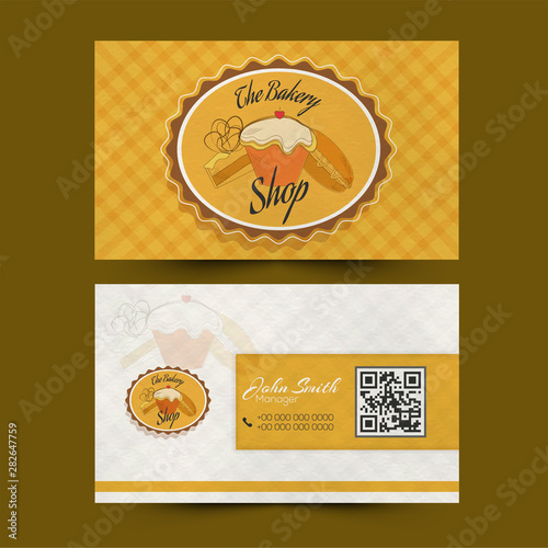 Bakery Shop business card or horizontal template design in front and back view.