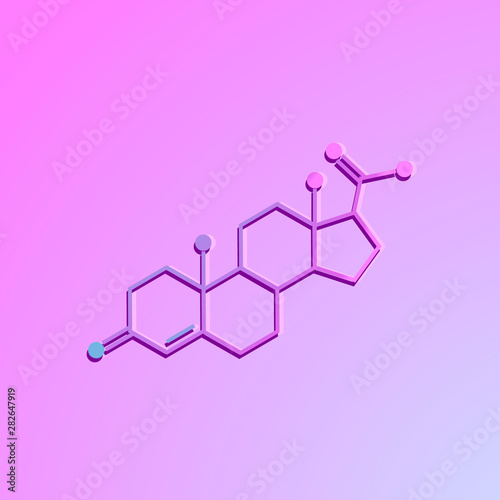 Progesterone chemical formula. Molecule of hormone.