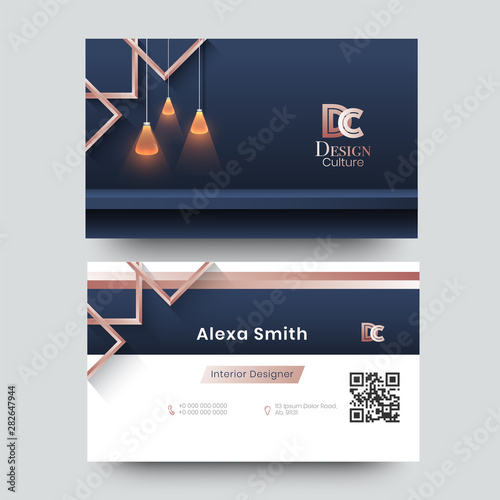 Business card for decorator, designer, architect with creative illustration.