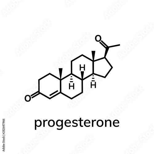 Progesterone chemical formula on white background