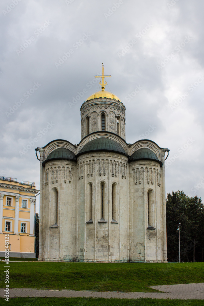 White stone ancient Dmitrov Cathedral in Vladimir Russia
