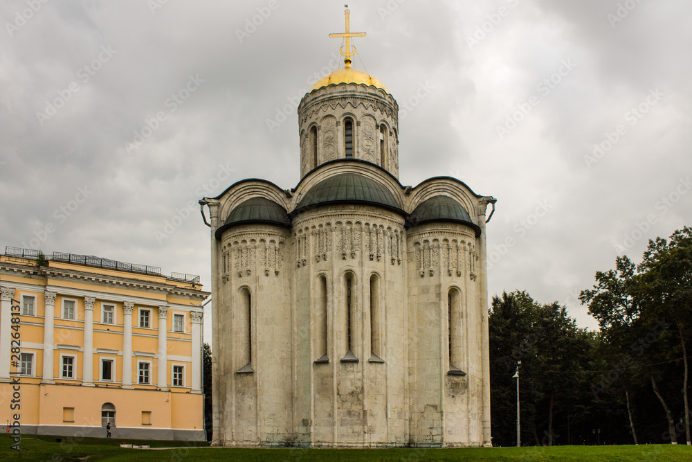White stone ancient Dmitrov Cathedral in Vladimir Russia
