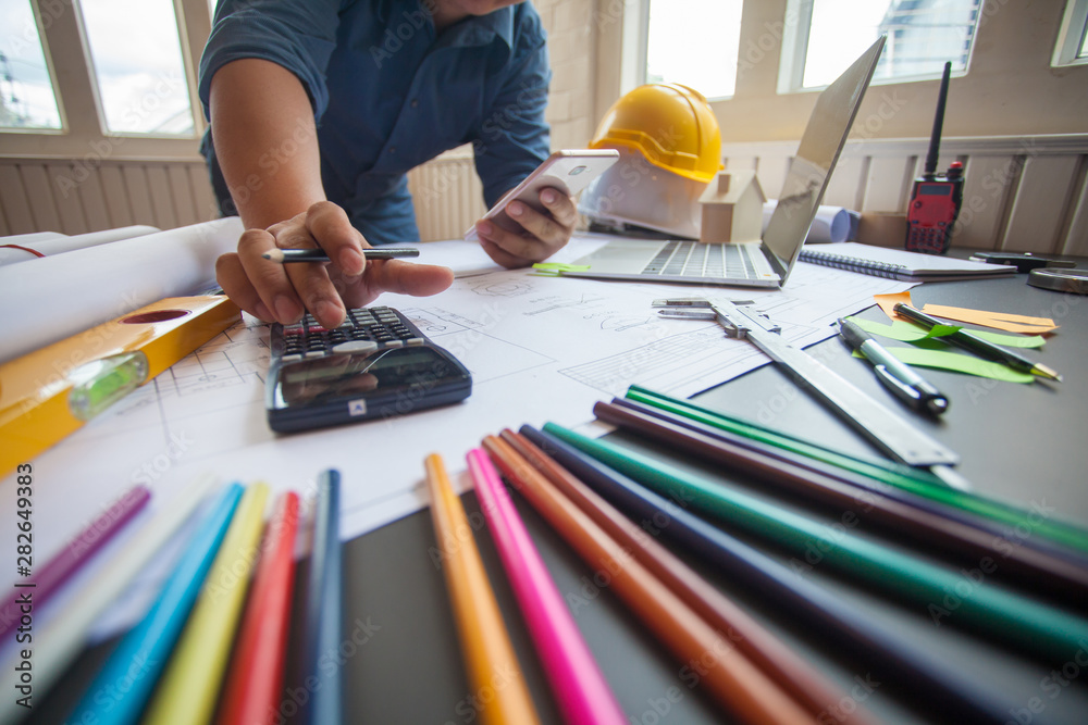 custom made wallpaper toronto digitalConcept Architect and desk of Architectural project in construction site or office building with mining light
