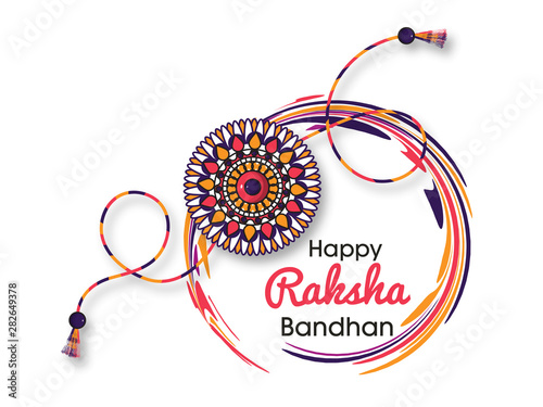 Decorated rakhi for Indian festival Raksha Bandhan Greeting Card Template Design with nice illustration in a creative background,