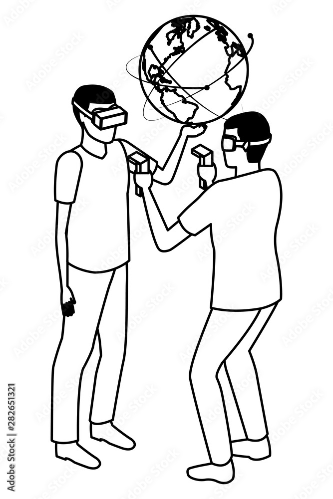 virtual reality technology experience cartoon in black and white virtual reality technology experience cartoon in black and white