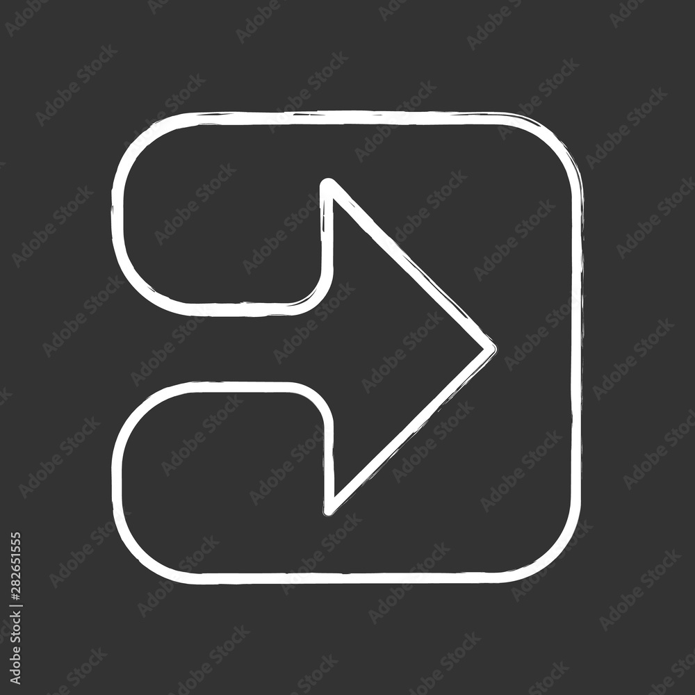 Arrow in square chalk icon. Play button. Forward indicator, right turn. Pointer symbol. Arrowhead indicating rightward. Next, forward arrow. Navigation cursor. Isolated vector chalkboard illustration Arrow in square chalk icon. Play button. Forward indicator, right turn. Pointer symbol. Arrowhead indicating rightward. Next, forward arrow. Navigation cursor. Isolated vector chalkboard illustration