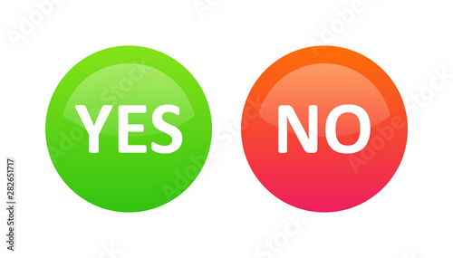 Yes or No selection buttons for voting on the website or mobile application - Vector set of signs red and green color