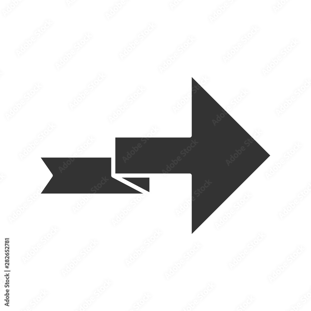 Arrow with folding line glyph icon. Right turning arrowhead. Next ribbon arrow. Indicating sign. Direction indexer, indicator. Silhouette symbol. Negative space. Vector isolated illustration Arrow with folding line glyph icon. Right turning arrowhead. Next ribbon arrow. Indicating sign. Direction indexer, indicator. Silhouette symbol. Negative space. Vector isolated illustration