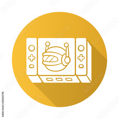 Game bot flat design long shadow glyph icon. Artificial intelligence software algorithms. Online game. Virtual reality. Non-player character. NPC. Video games. Vector silhouette illustration