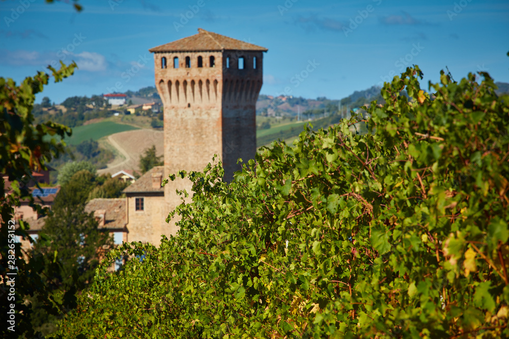 Fototapeta premium The magnificent castle of Levizzano, built in the province of Modena ITALY in the hills of Castel Vetro / Levizzano, where the famous Lambrusco Grasparossa is produced