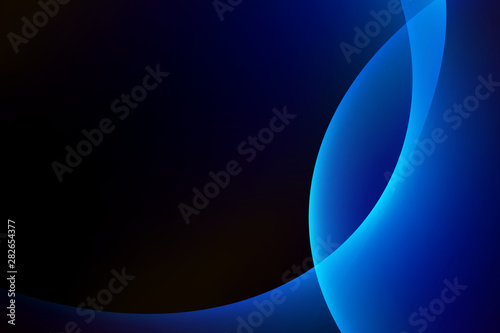 Abstract light blue curve graphic on dark background, copy space composition.