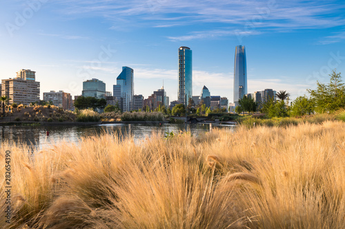 Skyline of buildings at Las Condes district, Santiago de Chile photo